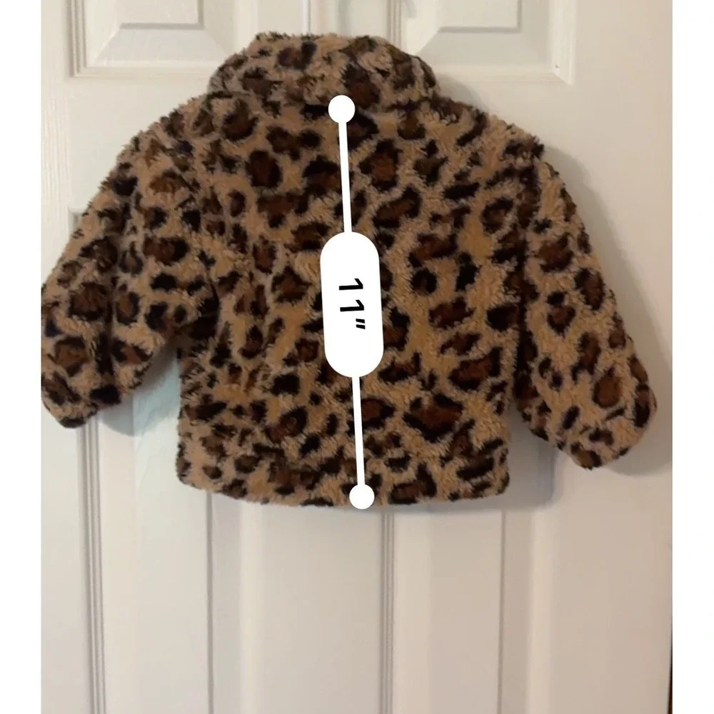 Cute! Leopard Print Sherpa Jacket Baby Girl 6-9M Warm‎ Coat Toddler
